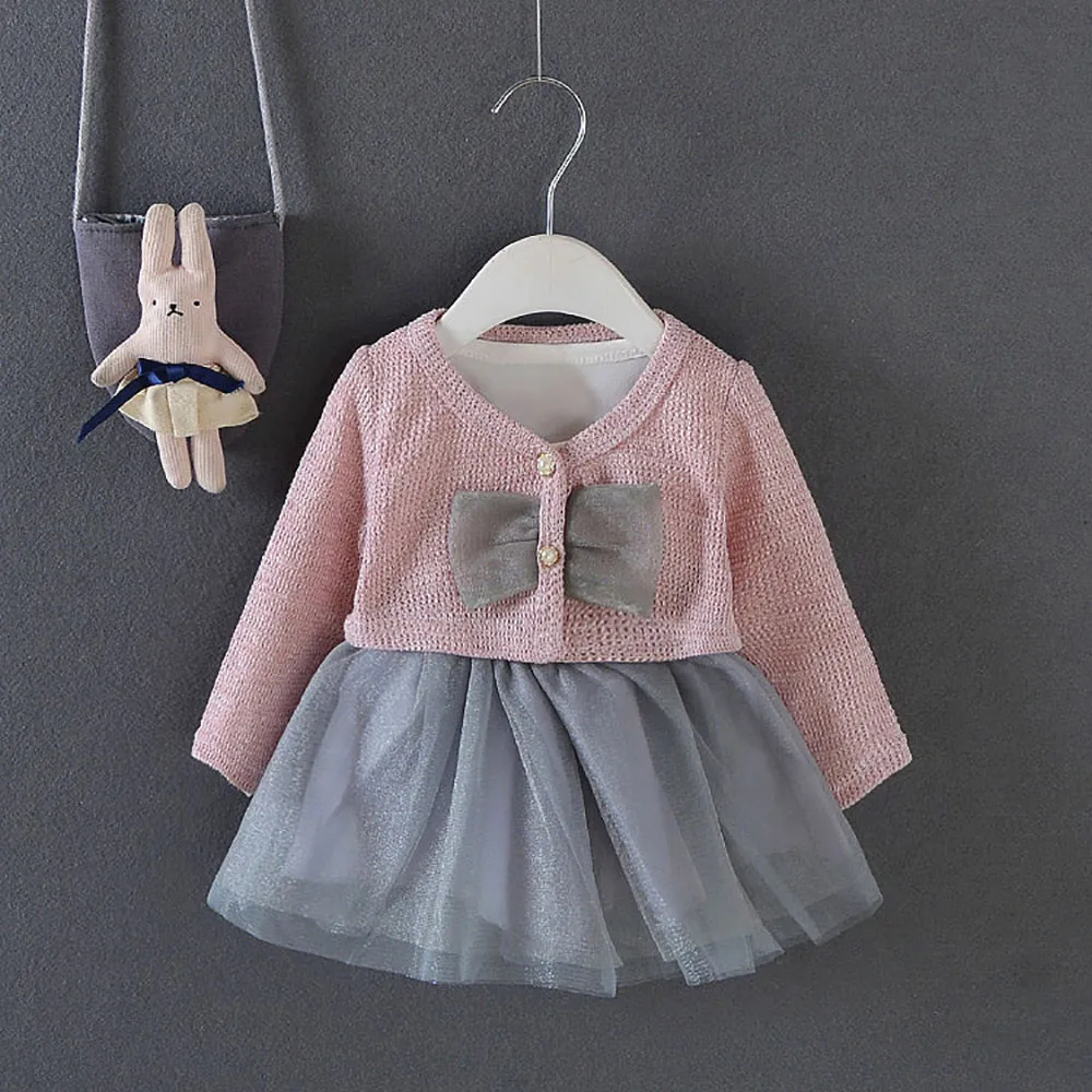 Комплект из двух предметов для малышей; зимняя одежда для девочек; хлопковые платья с бантом для малышей; Осенняя Милая Одежда для новорожденных; костюм для малышей;# YL1