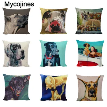 

Lovely Great Dane Cushion Covers Watercolor Pillowcases Children Decor Oil Printed Cute Dogs Childlike Gifts Throw Pillows Cases