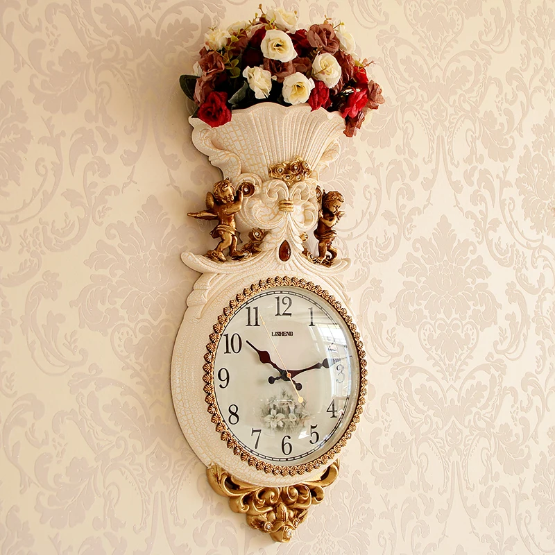 

Silent living room atmosphere fashion creative clock Luxury household Nordic wall clock Wall decorative flower pendant clock