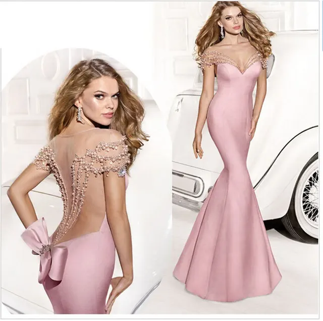 Special Price Sexy Mermaid Backless Sleeveless illusion V-neck See Through Beading Bow Train Party Custom prom Gown 2018 bridesmaid dresses Special Price Sexy Mermaid Backless Sleeveless illusion V-neck See Through Beading Bow Train Party Custom prom Gown 2018 bridesmaid dresses