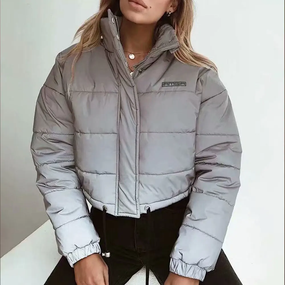 Most effective Women Oversized Cotton Cropped Jacket Fashion Autumn Thick Pullover Night Reflection Coat Ins Femal