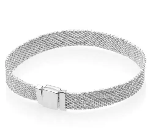 

925 Sterling Silver Pan Bracelet Woven Mesh Silver Reflexions Bracelets Bangle Fit Women Bead Charm Europe Diy Jewelry