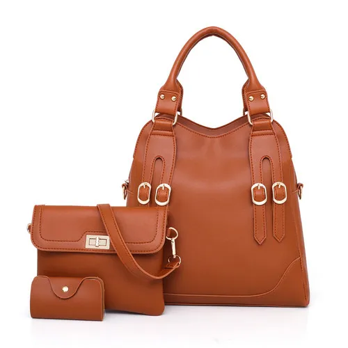Для женщин сумка комплект из 3 предметов Женская композитная сумка на одно плечо сумка моды большой Сумки сумка в различном стиле 3 шт./компл - Цвет: brown