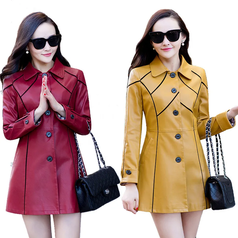 2017 New Women's Washed PU Leather Jacket Ladies Elegant
