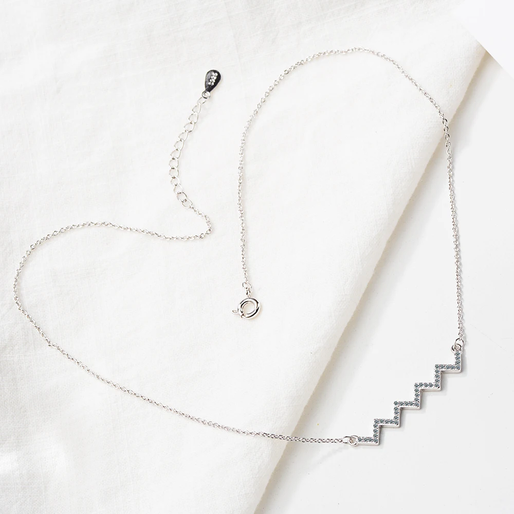 

anenjery Simple Micro Zircon Heartbeat Wave 925 Sterling Silver Necklace For Women Short Clavicle Chain Choker S-N302