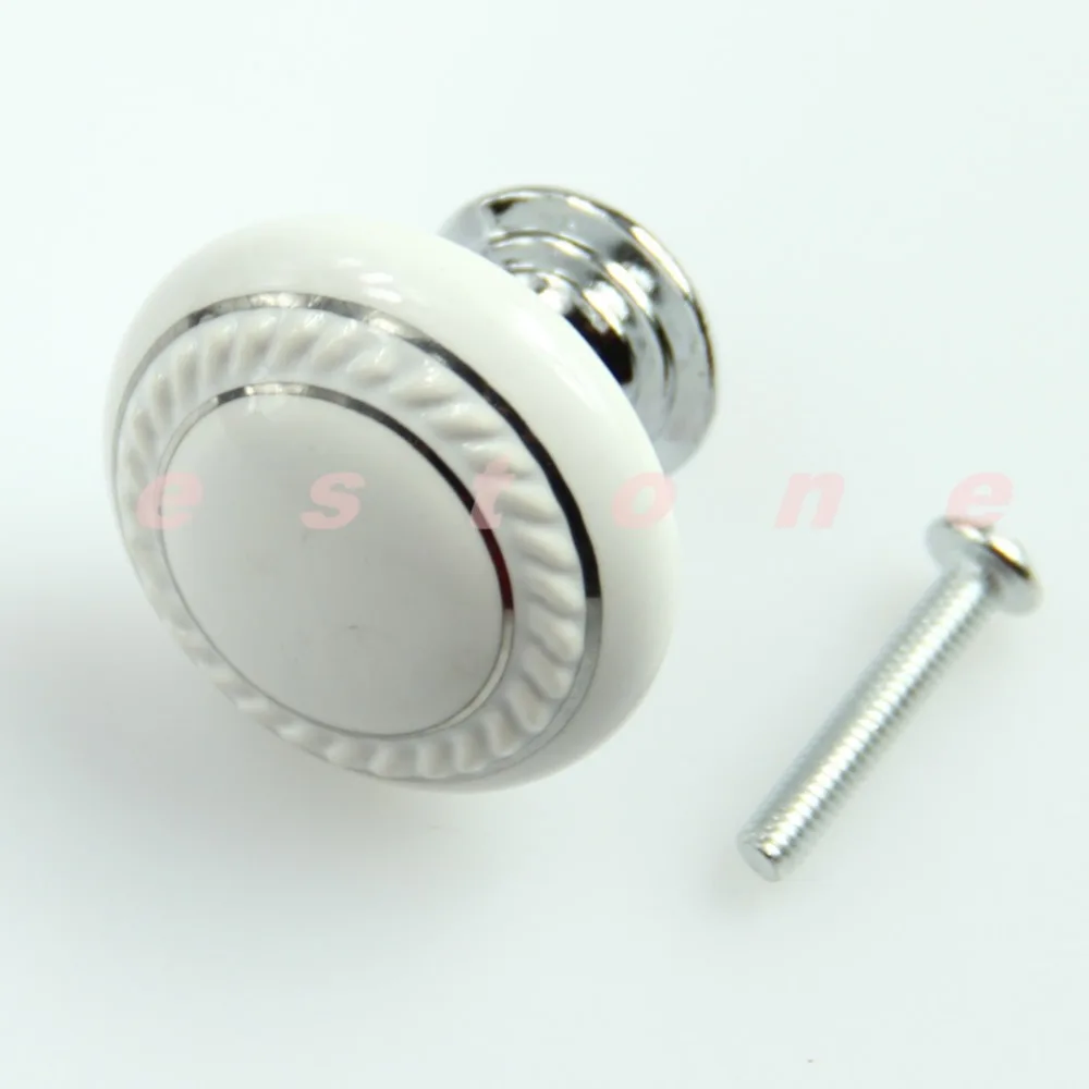 3pcs/lot White Ceramic Crystal Glass Door Knob Drawer Kitchen