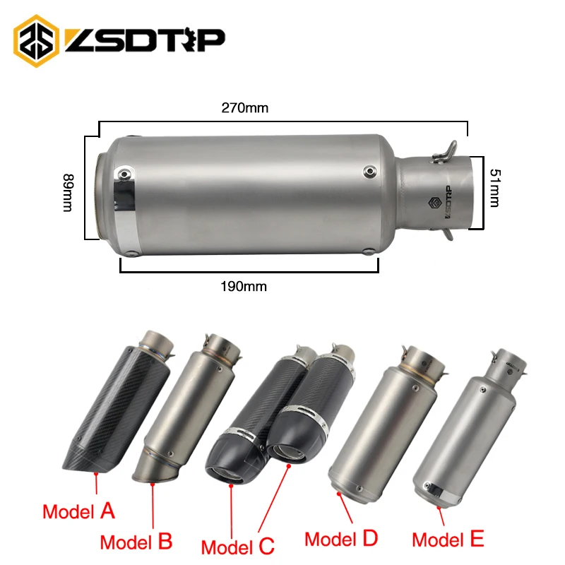 

ZSDTRP 51mm Motorcycle Exhaust Pipe Muffler SC Real Carbon Fiber Exhaust Pipe Sticker Without Moveable DB Killer
