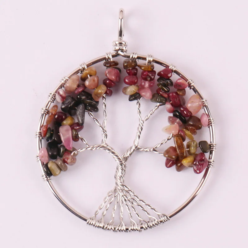 

Natural Lucky Tree of life - Motley Tourmaline Wire Wrap GEM Pendant Jewelry S594