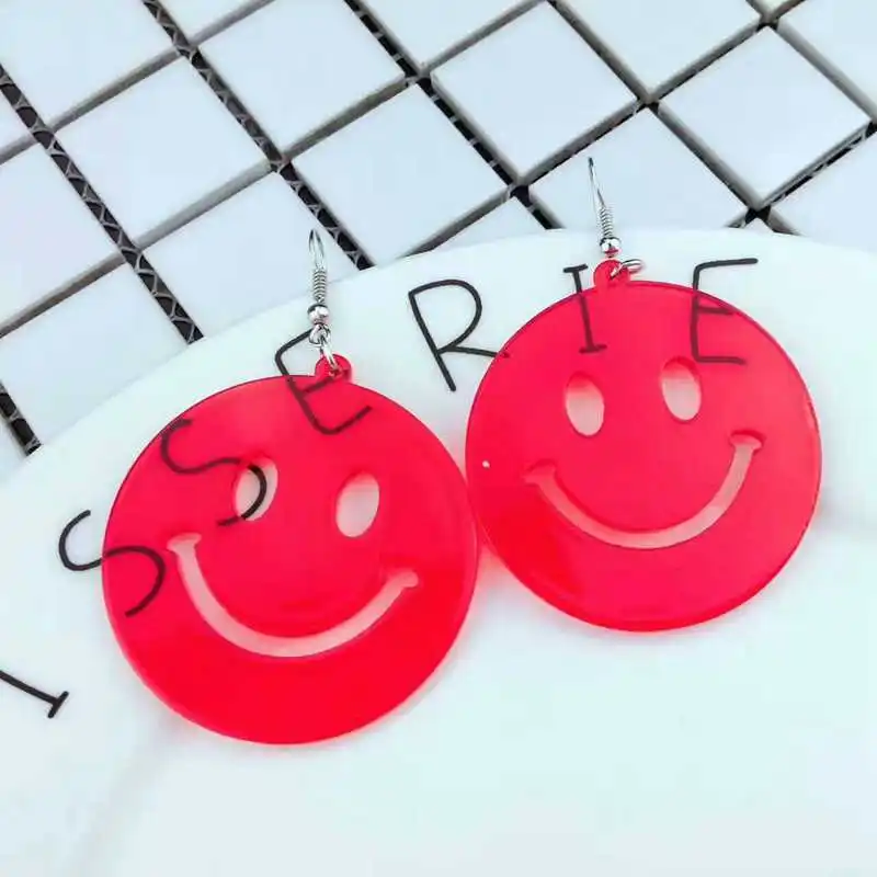 

Hot European Personality Fashion Transparent Color Acrylic Round Smile Dangle Earrings For Women