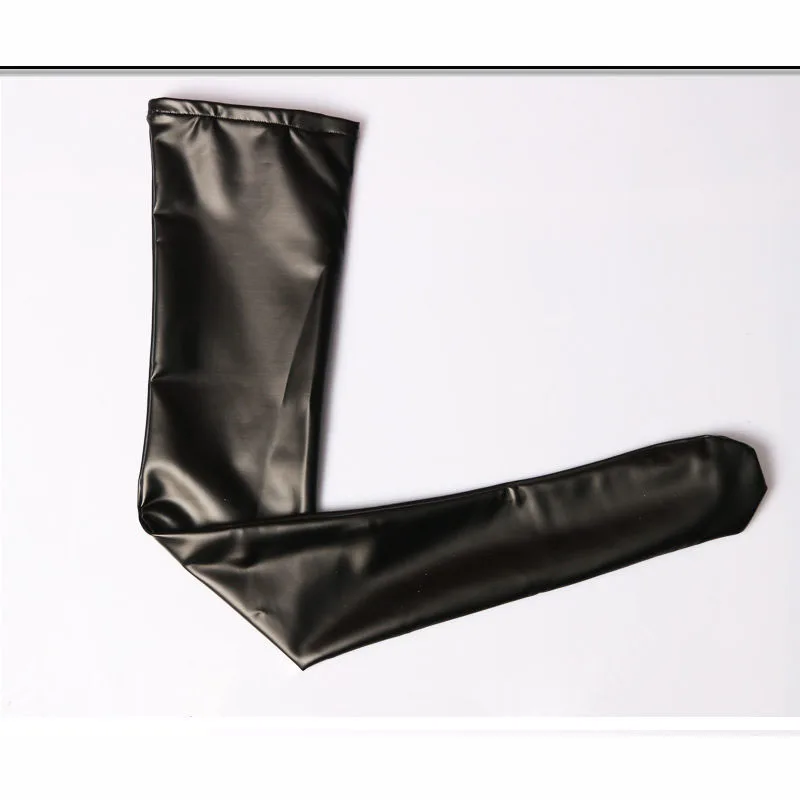 Сексуальные латексные женские чулки черные обтягивающие однотонные высокие чулки до бедра из искусственной кожи дамские блестящие носки для ночного клуба чулочно-носочные изделия из искусственной кожи