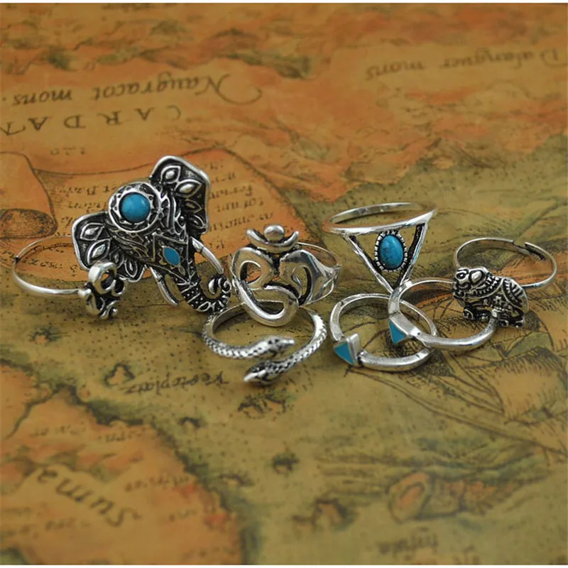 

Retro style Nepal animal ring FP tophus finger ring set ring 8 sets of elephant