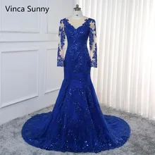 Vestido de festa, сексуальное длинное вечернее платье,, с длинным рукавом, с блестками, платье русалки, Королевский синий цвет, вечернее платье для выпускного вечера, Robe de Soiree