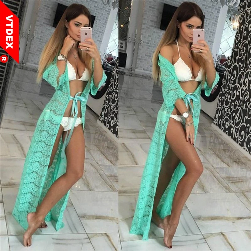 

Hollow Beach Dress VTDEX 2018 New Women Bikini Cover Up Pareo Playa Swimsuit Lace Beach Tunics Maillot De Bain Femme