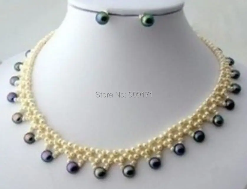 

Free Shipping>>>>>>HOT CHARMING SOUTH SEA BLACK WHITE KNITTING PEARL NECKLACE + BLACK EARRING