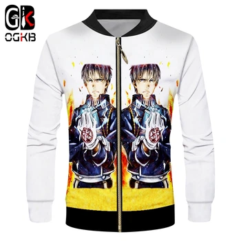 

OGKB 2018 Men's Cool Print Full Metal Alchemist 3D Coat Zipper Jacket Baseball Male Punk Long Sleeve Cardigan Outwers Cosplay