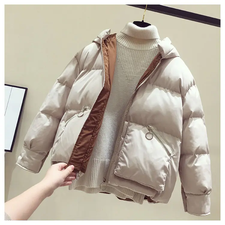 Женское пальто, толстые парки, зимняя женская пуховая куртка, свободная одежда, элегантный дизайн, верхняя зимняя теплая куртка - Цвет: beige down jacket