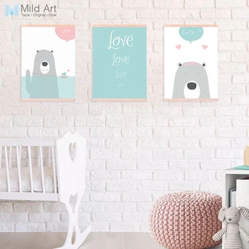 

Kawaii Bear Lovers Romantic Quotes Wooden Framed Canvas Painting Nordic Kids Baby Bed Room Decor Wall Art Picture Posters Scroll