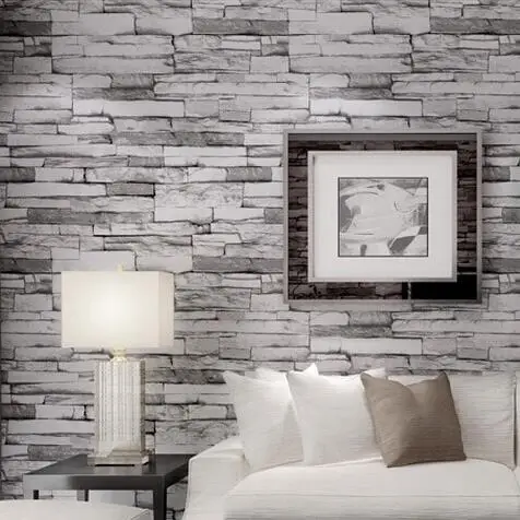 Pvc Behang PVC behang 3D Steen BrickDesign wandbekleding 10 M Hout Blokken Effect Bruin Muur papierrol Woonkamer Achtergrond - Pvc Behang