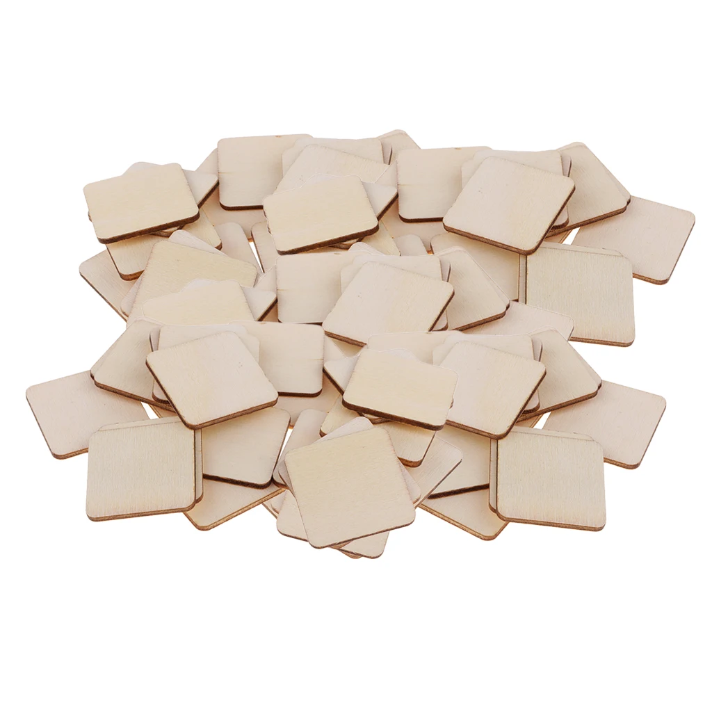 100Pcs Rectangle/Square MDF Unfinished Wood Pieces Cutouts Blank Plaque Sheets for DIY Art Craft Pyrography Decoration Ornaments