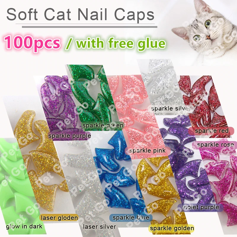 New FASHION SPARKLE color Cat Nail Caps soft cat Claw Soft Paws100PCS