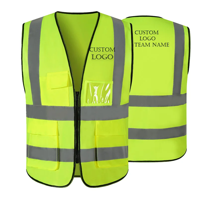 

Custom LOGO Reflective Safety Vest Bright Neon Color with 2 Inch Reflective Strips - Orange Trim - Zipper Front Medium Free Size