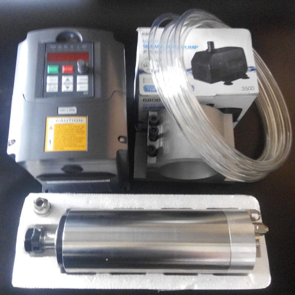 

Water Cooled Spindle Kit 3KW CNC Milling Spindle Motor + 3KW VFD + 100mm clamp + water pump/pipe +13pcs ER20 for CNC Router