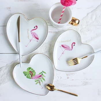 

Creative Peach Heart Shape Flamingo Ceramic Fruit Salad Plate Gold Plated Spaghetti Dish Coffee Mug Drinkware Cup Birthday Gifts