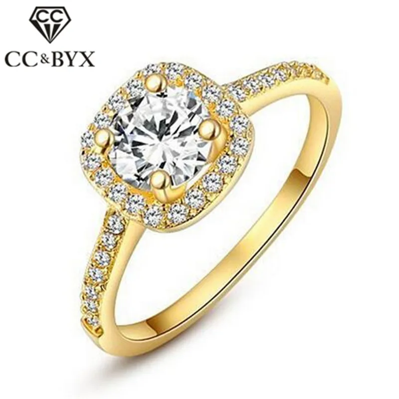 

CC Jewelry Fashion Rings For Women Jewelry Luxury Gold Color Square Stone Anneau Engagement Bijoux Bridal Wedding Ring CC624