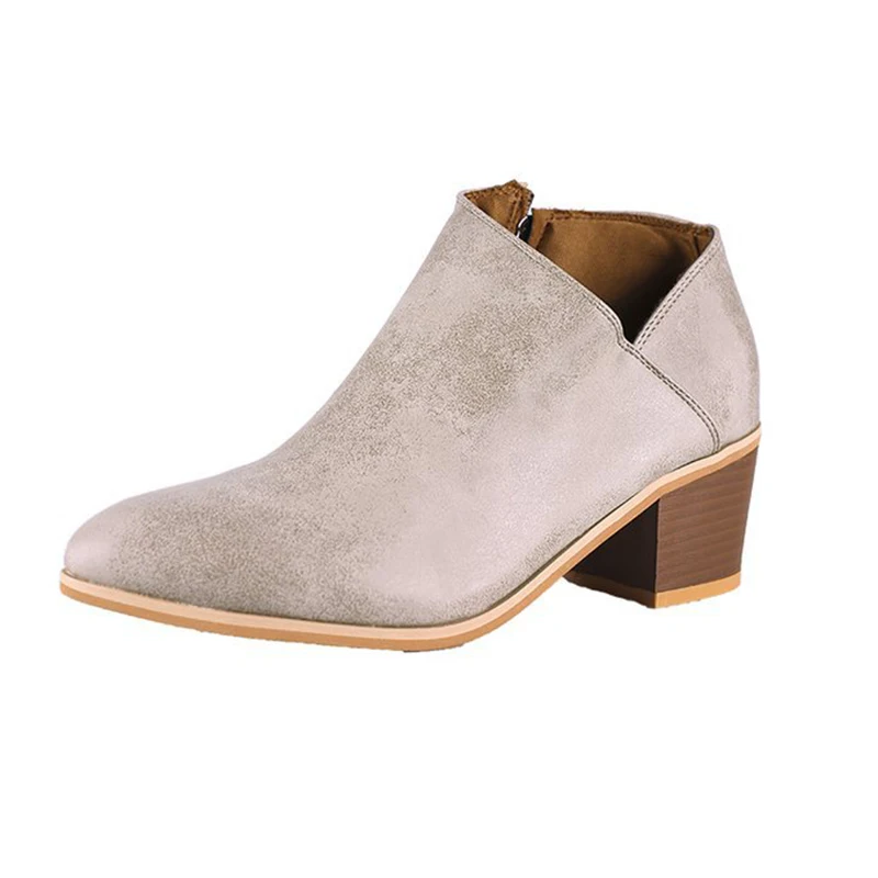 

Plus Size Retro Women Boots Daily Chunky Heel Zip Shoes Breathable Female Comfortable Shoes New Spring Pu Leather