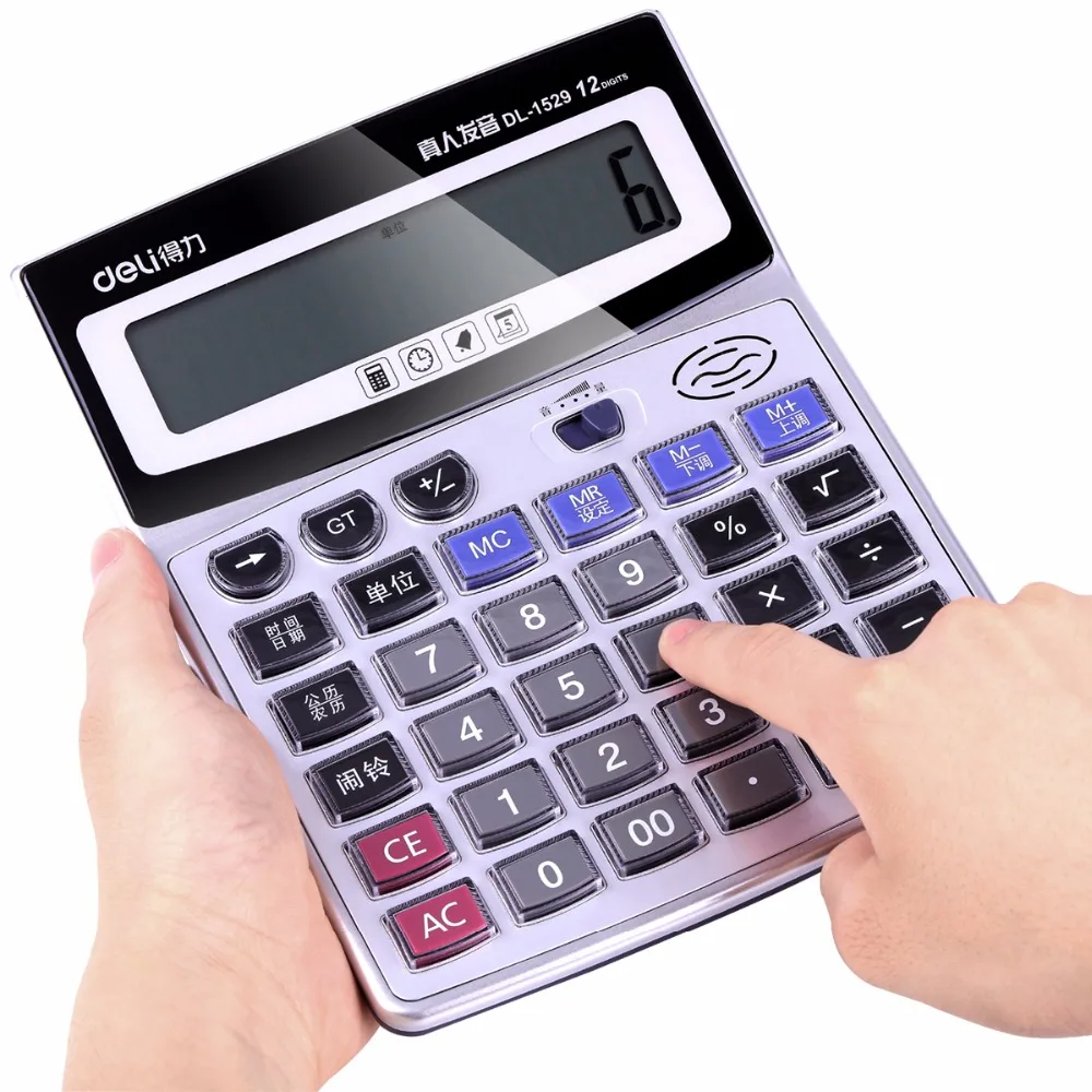 ديلي 1 قطعة صوت حاسبة 1529 أصيلة الكريستال كبير AAA زر الكمبيوتر 12 أرقام شاشة كبيرة مع ساعة العلوم حاسبة