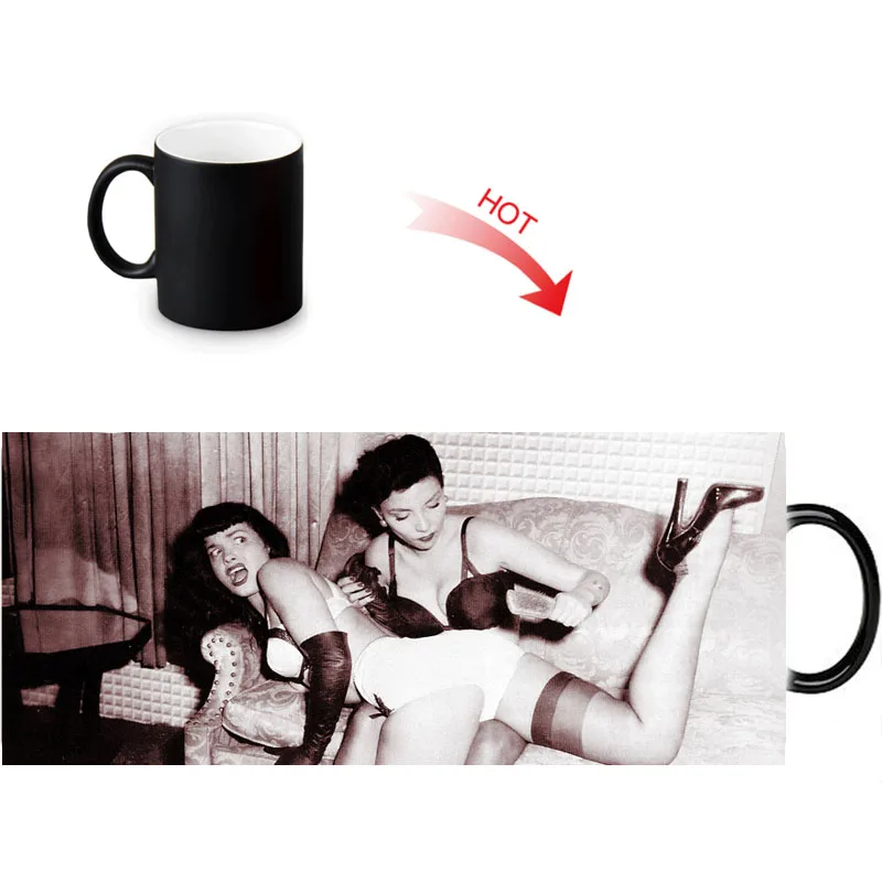 

Gift Box Packed Pin-up Bettie Page Morphing Mugs DIY Custom Morph Mug Heat Color Transforming Tea Cofee Milk Water Cup 350ml