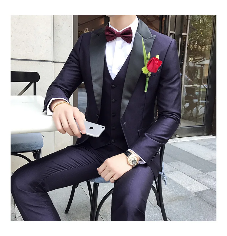 Мужские костюмы высокого качества черный/синий смокинг Terno Masculino мужские