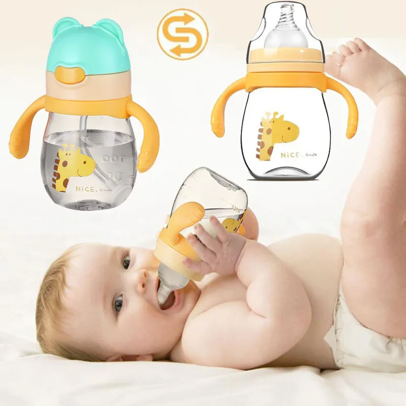 

Hot Sale baby bottle 320ml New Arrival Unique Design Tritan Straw Feeding Bottle with Handle Nipple & Straw