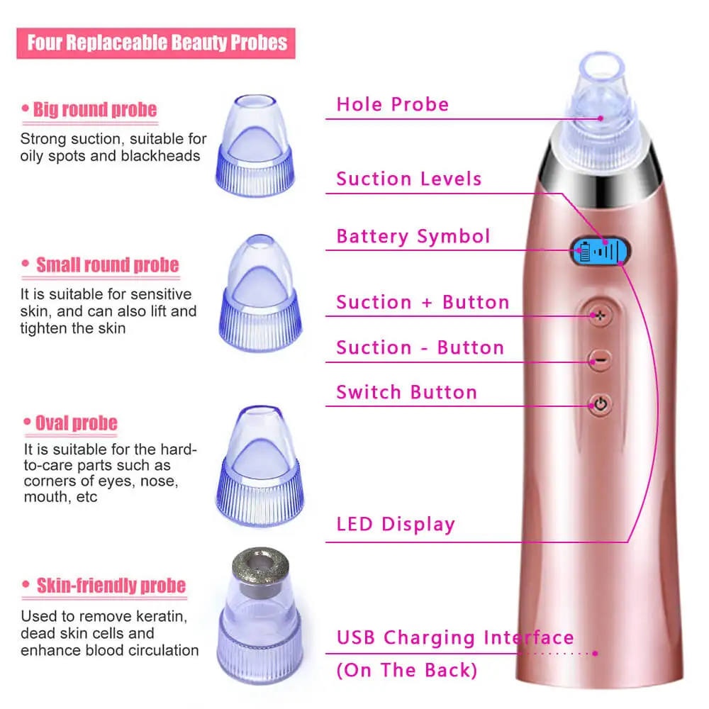 Вакуум для удаления угрей с глубокими угреми, очиститель кожи лица с темной Черной головкой, уход за прыщами в носу, электрический инструмент, экстрактор, зарядка от USB
