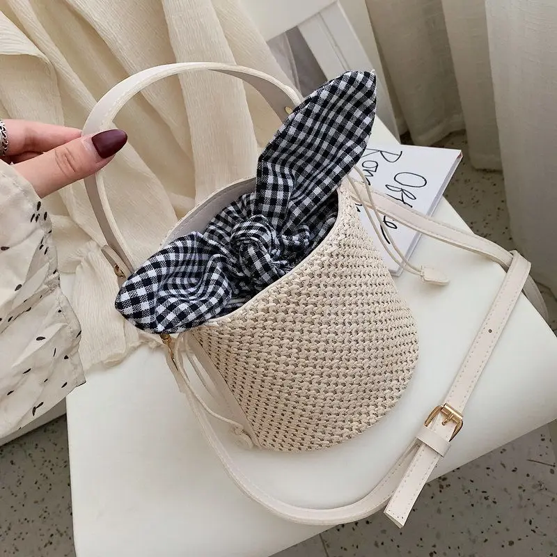 

2019 New Straw Maiden Small Maiden Cute Bow Small Bag Fashion Versatile Bucket Bag Single Shoulder Cross-body Bag Tide