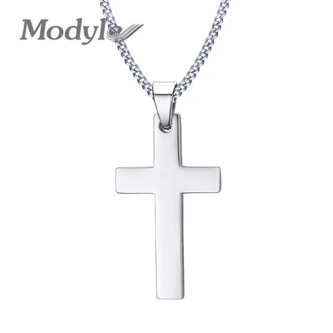 2022 New Mens Cross Pendant Necklace Stainless Steel Link Chain Necklace Statement Jewelry