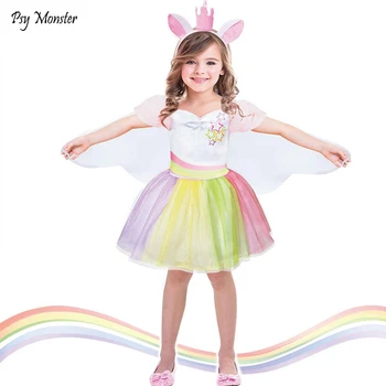 

Princess Dress Up As Dance Unicorn Tutu Dress Kids Cosplay Magical Fairy Wings Costumes Cute Girl Rainbow Party Princess Dress
