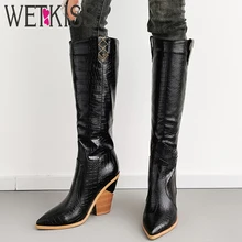 WETKISS Plus Size 46 Knee High Western Boots Women Cowboy Boot Female Pointed Toe Sexy Shoes 11 Colors High Heels Shoes Winter