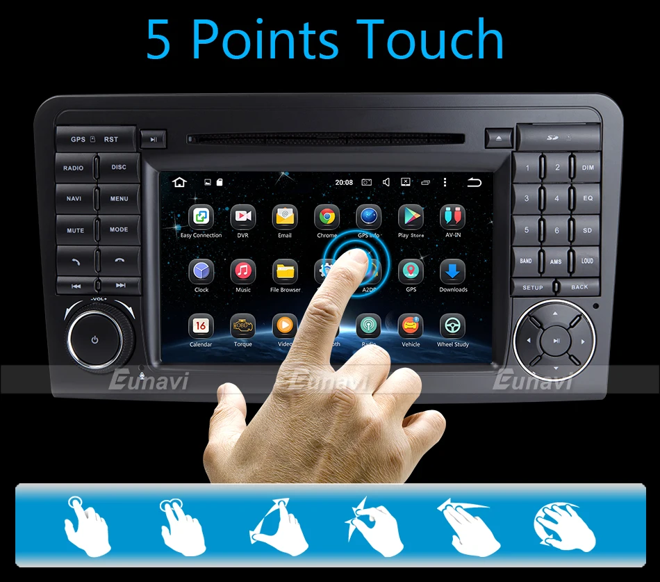 Discount Eunavi 2 Din Android 8.0 WiFi GPS Navi Octa 8 Core Blotooth Stereo Car DVD Player For Benz ML CLASS W164 ML300 ML350 ML450 ML500 8