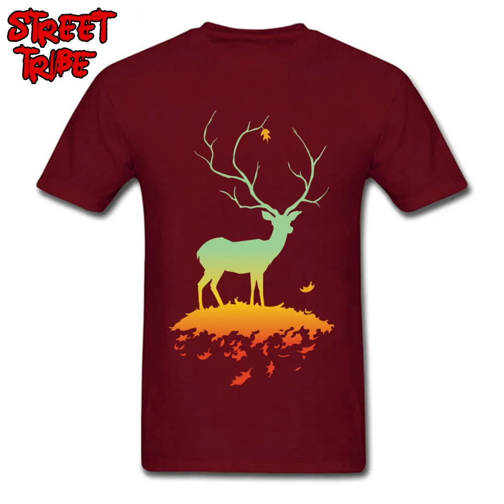 Cool Fawn and Flora Men T Shirt Fashion Summer/Autumn Short Sleeve Crewneck Cotton Tops Shirts Customized Tops Tees Fawn and Flora maroon