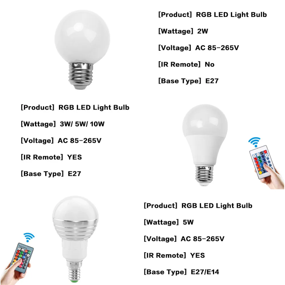 E27 E14 RGB Светодиодная лампа 3 Вт 5 10 цветной волшебный Точечный светильник с