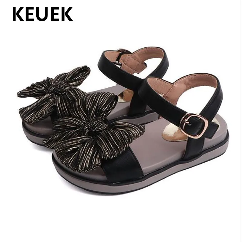 

New Summer Children Student Shoes Casual Flat Soft Leather Bow Sandals Princess Baby Party Dance Girls Sandals Kids Shoes 018