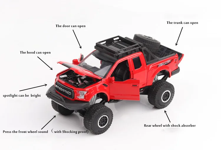 1:32 FORD F150 Raptor Pickup Diecast с музыкой мигающий автомобиль игрушка Подарки для детей сплав моделирование большое колесо внедорожник Z523