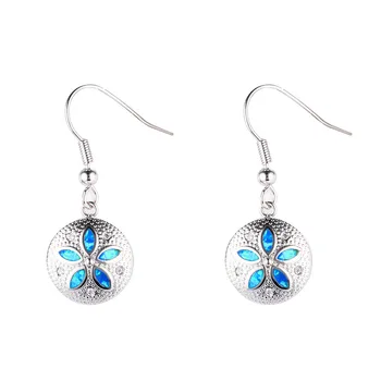 

Blue White Flower Ethnic Earring Female Long Drop Earrings 925 Sterling Silver Opal Stone Earrings For Women Fashion Jewelry