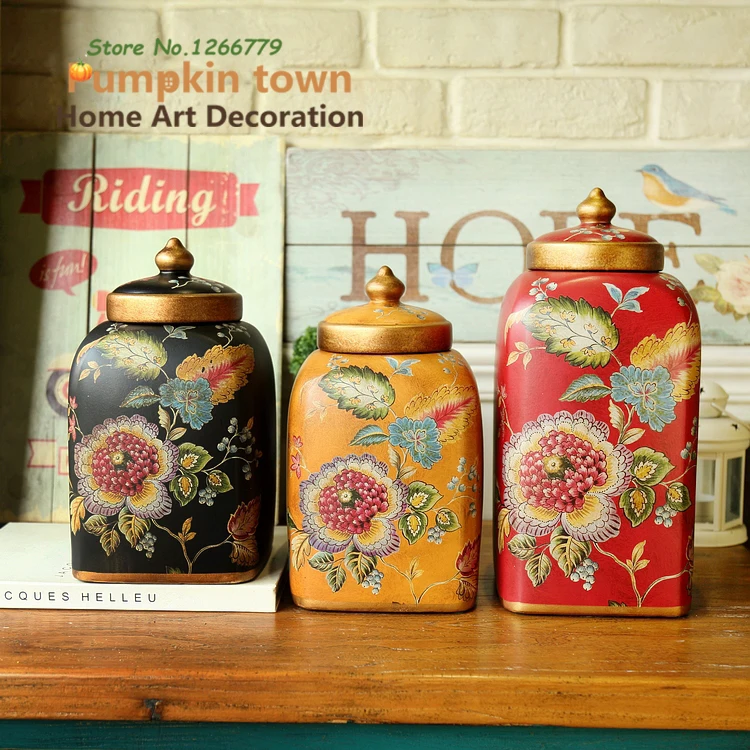 

NEW Vintage style hand-painted home ceramic ornaments,nostalgic ceramic storage jars,elegant multifunctional storage jar/tea pot