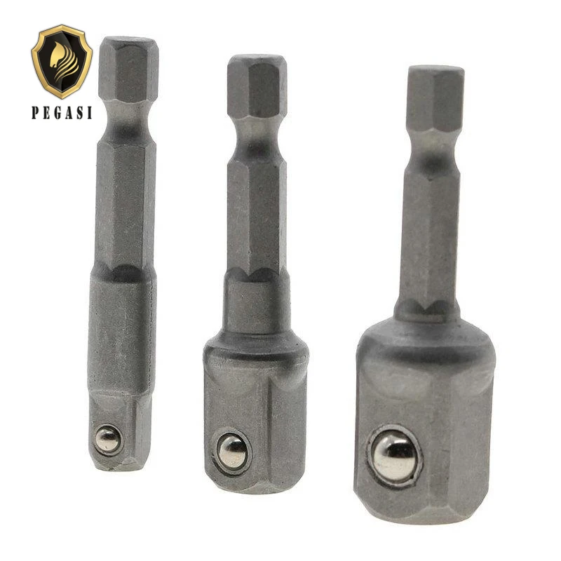 

PEGASI 3pc/set 1/4" 3/8" 1/2" Hex Power Drill Bit Socket Spanner Torque Wrench Nut Extension Wrench Adaptor Shank Power Tool