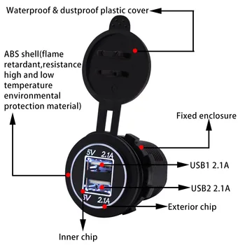 

5V 2.1A Dual USB Charger Socket Adapter Power Outlet for 12V 24V Motorcycle Car Motorcycles, ATV, RV, SUV, Boats, Yachts