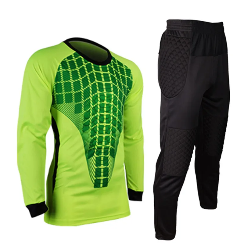 Мужские футбольные наборы ZMSM с длинным рукавом, униформа вратаря для взрослых, защита губки, футбольные Вратари, шорты и штаны - Цвет: green 2