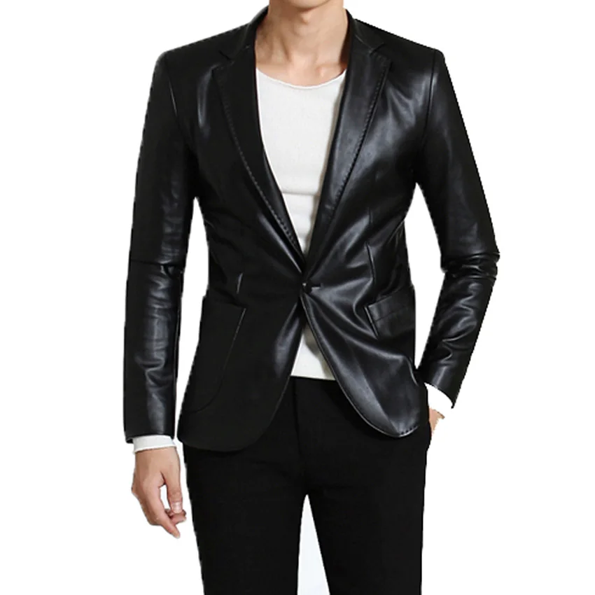 Buy Good quality Black Men blazers leather Spring and