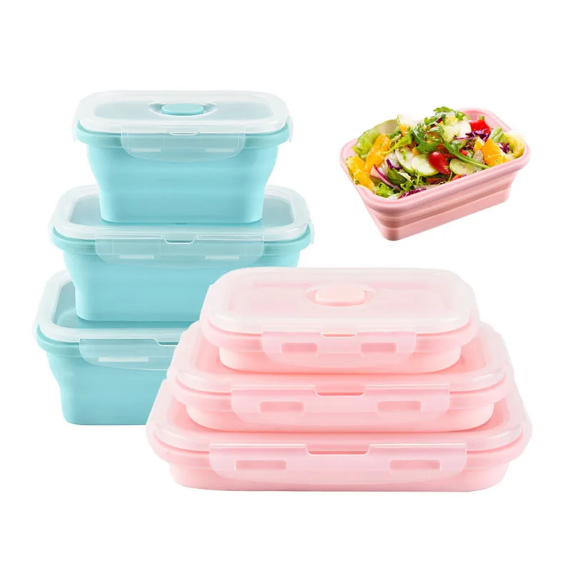 

3 pcs/set Lunch Box/Silicone Collapsible Portable Lunch Box Large Capacity Bowl Lunch Bento Box Folding Lunchbox Eco-Friendly